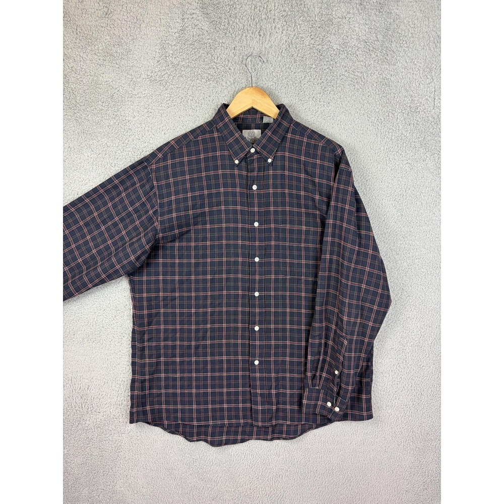 Vintage Viyella Shirt Men XL Blue Plaid Flannel Long Sleeve Wool Blend Preppy